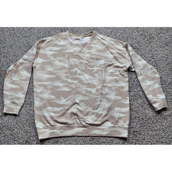 Athleta Studio To Street Sweatshirt Womens Size L Camo Beige Crewneck Cozy - Picture 1 of 5